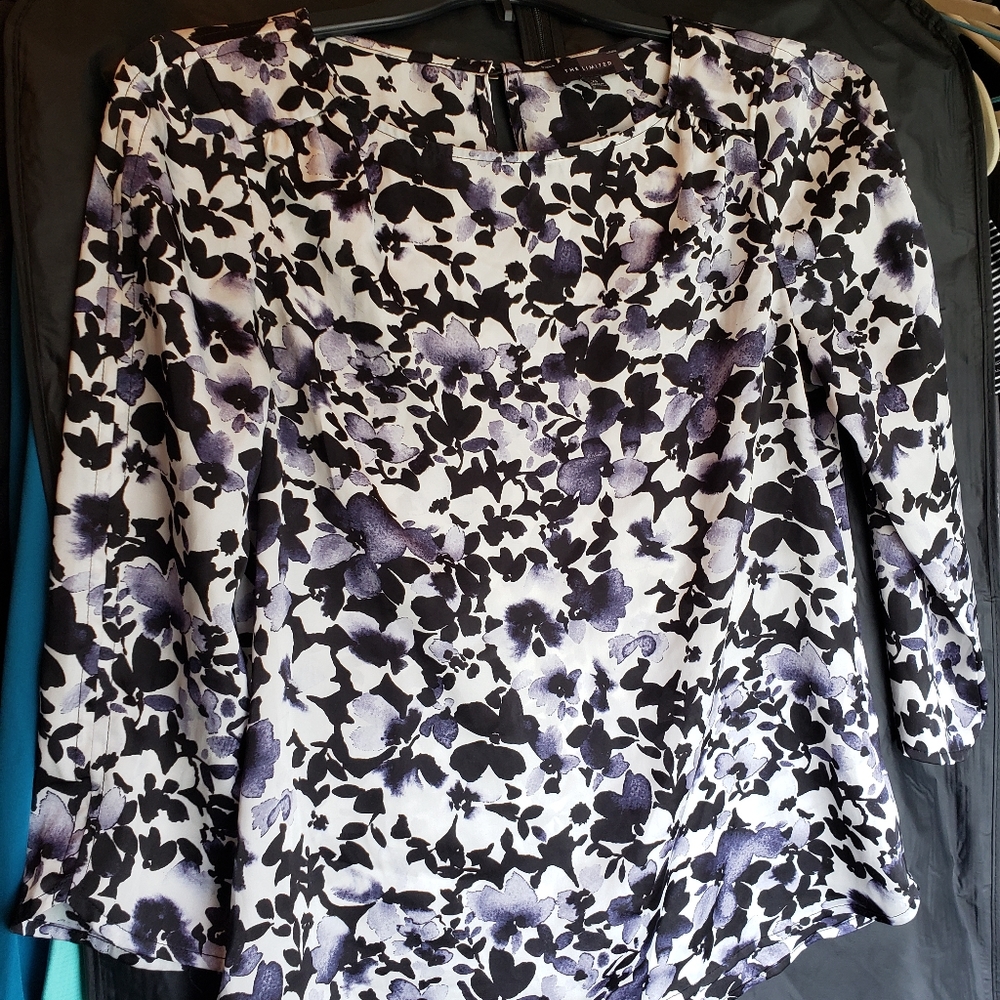 The Limited silk blouse, XS, black / white floral pattern
